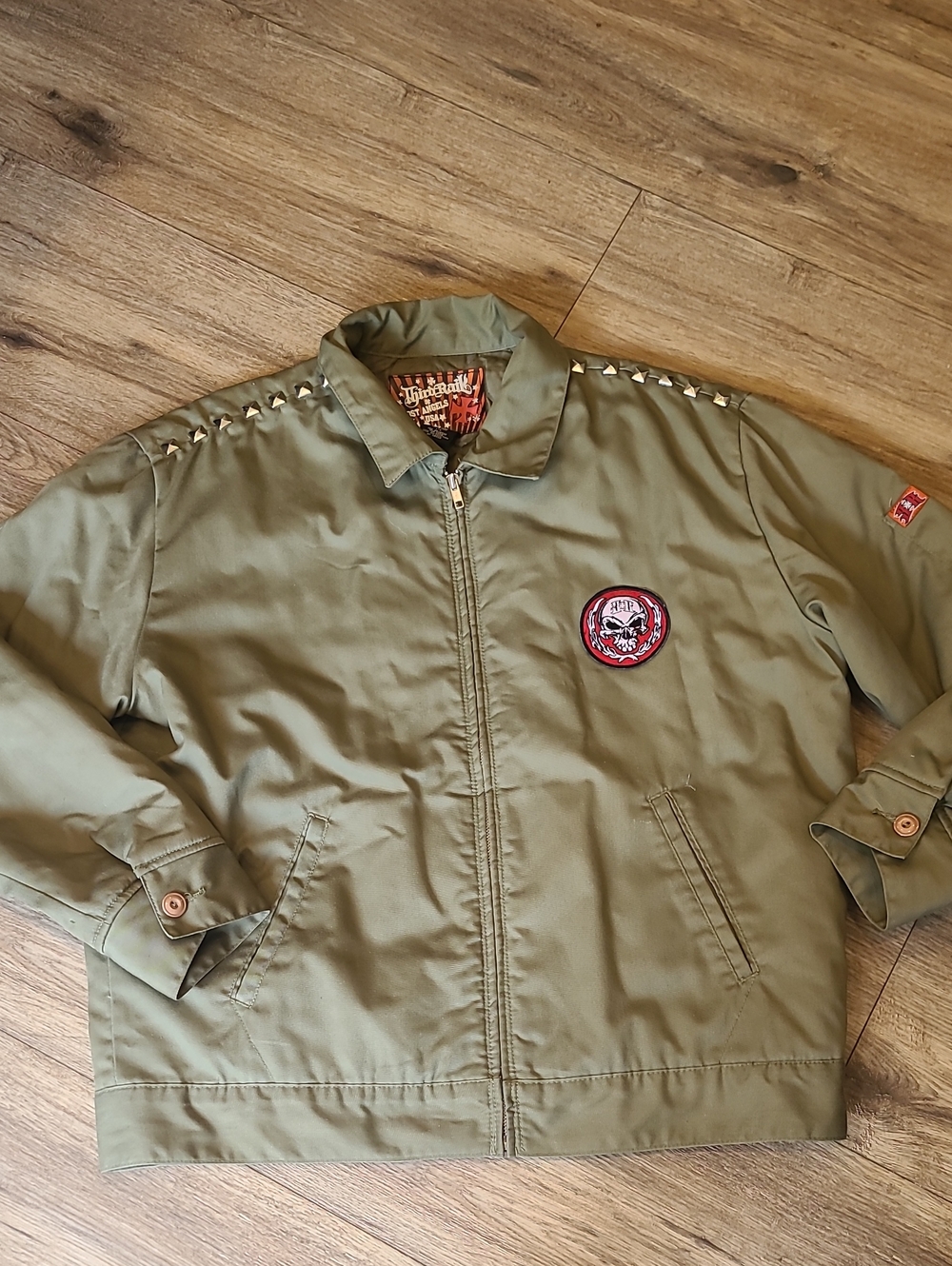 VTG 90s Third Rail Los Angeles Studded Skull Utility Mechanic Jacket EUC Large